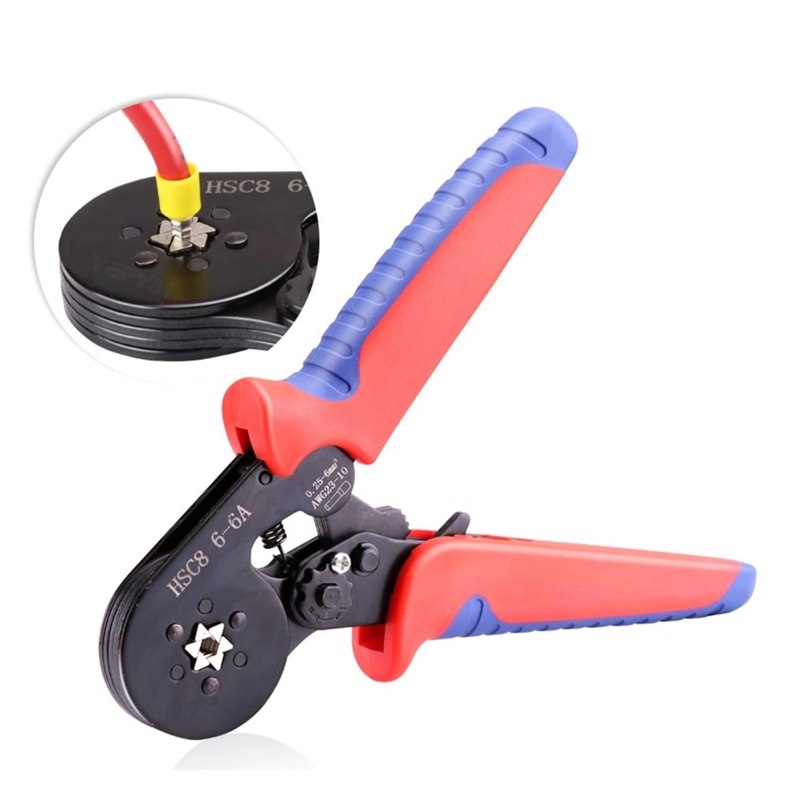 Sześciokątne Narzędzie Do Zaciskania Końcówek Tulejek Kablowych HSC8 6-6A Samoregulujące Zaciskarki Z Grzechotką AWG23-10 (0.25-6mm²) Precyzyjne Zaciskanie(HSC8 6-6AR 1900H)