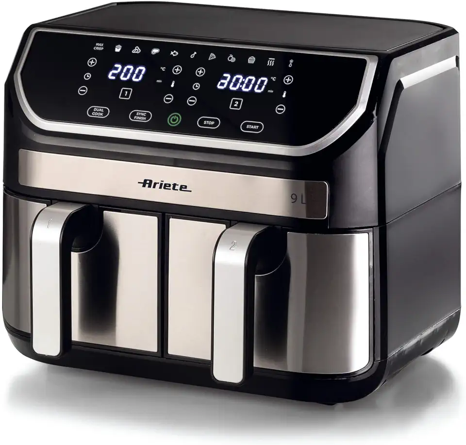 Ariete 4625 - Fritadeira Air Fryer Dual 9L - 11 programas predefinidos, cesto duplo, tecnologia Rapid Air, temperatura de 80 ° C-200 ° C - 220V