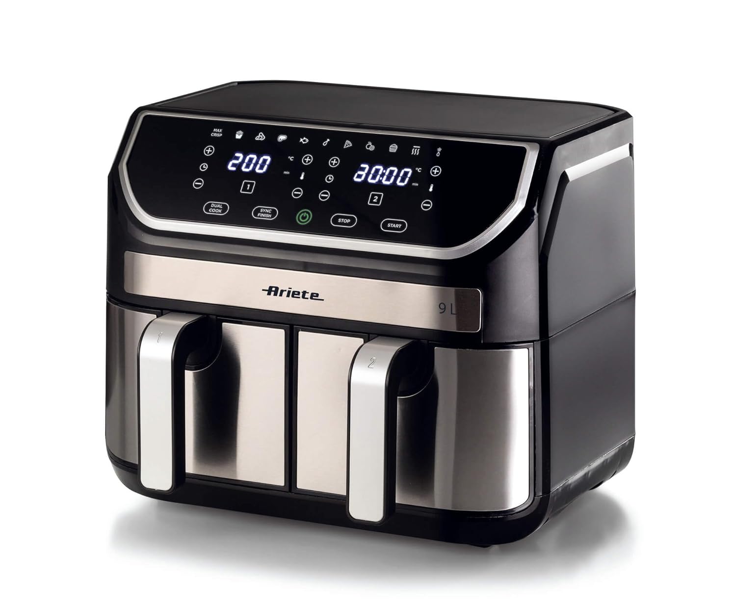 Ariete 4625 Air Fryer | 9L Multifunction Air Fryer with 2100W | 80% Less Oil Usage | Rapid Heating | 3.6kg Cooking Capacity with Non Stick Basaket, Temp. up to 200°C, 11 Programs, Black