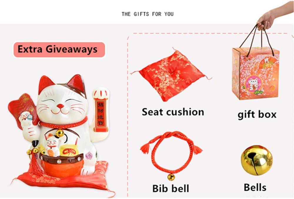 10 Inch Lucky Fortune Cat with Waving Arm Gold Operated Chinese Feng Shui Deoration Lucky Cat for Shops, Restaurants, Living Room - Image 4