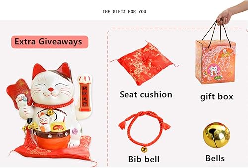 Miniatura 4 de Gato de la suerte de la fortuna de 10 pulgadas con brazo agitador operado en oro, gato chino Feng Shui Deoration Lucky Cat para tiendas,