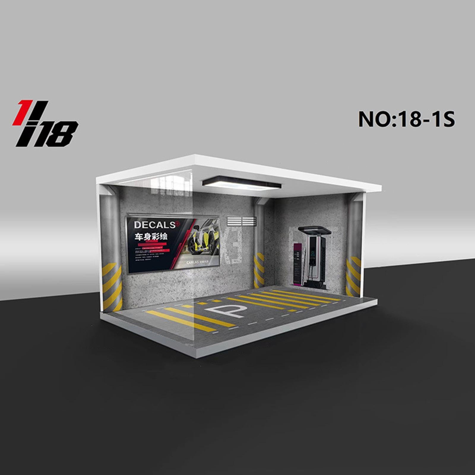 Diorama di Parcheggio in 1/18, Scatola Espositiva per Modellini di Auto, Garage in Miniatura Realizzato in PVC Acrilico per Collezionisti, per S, Grigio
