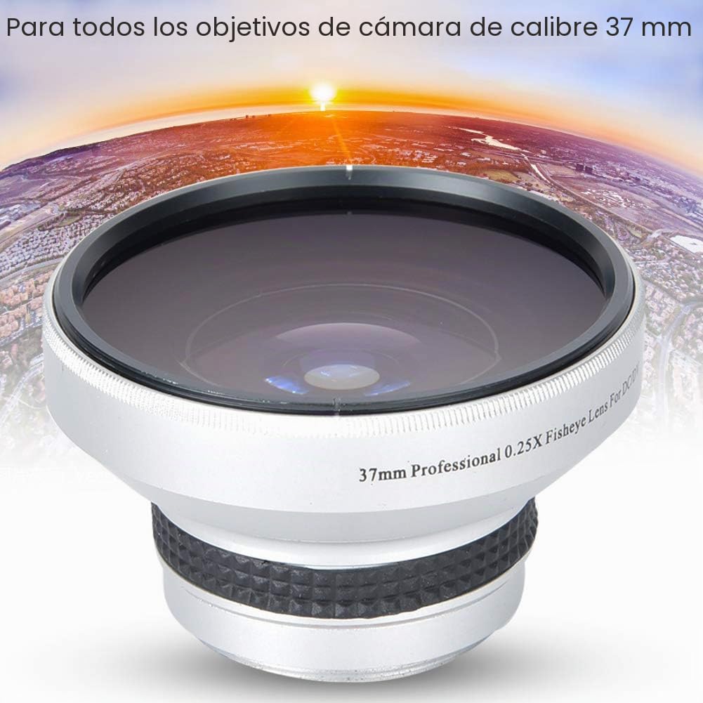 Lente Super Ojo de Pez de 37 mm 0.25X Plata Lente Adicional de aplicabilidad Fuerte para Lentes de cámara de Calibre 37 mm
