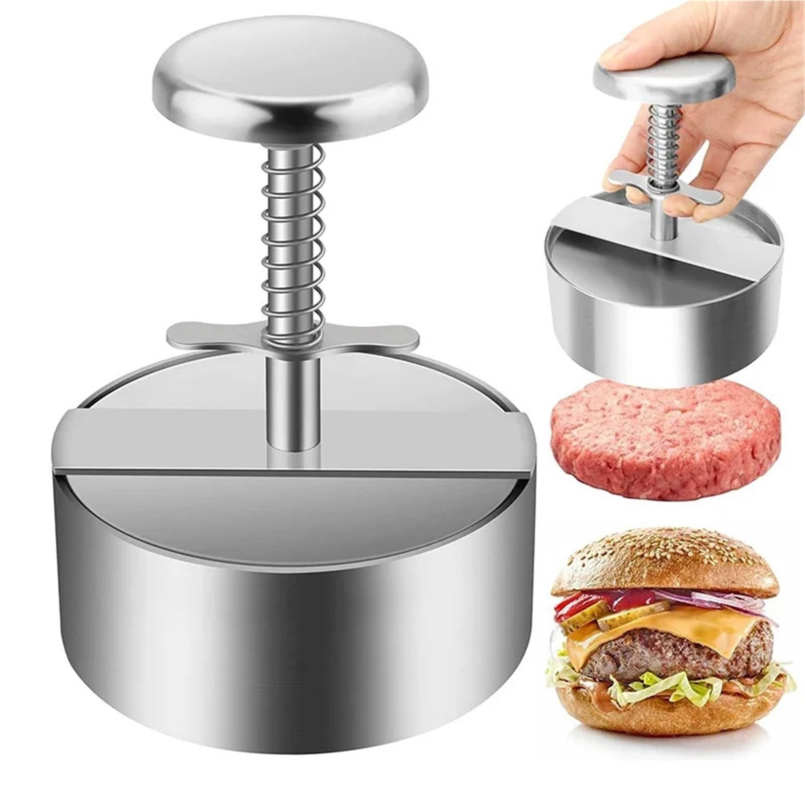 Stampo riso acciaio inox Pressa for hamburger e patty | Utensili for barbecue for manzo da cucina con spessore regolato dello stampo manuale rotondo(10cm)