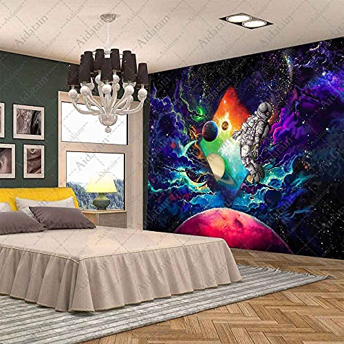 Aidatain Astronaut Tapestry Cool On Fantasy Universe Planets Starry Sky Wall Hanging Galaxy Poster Tapestries Flannel Large Size 80" 60" For Bedroom Living Room Dorm Gtlmat113 #TOP2
