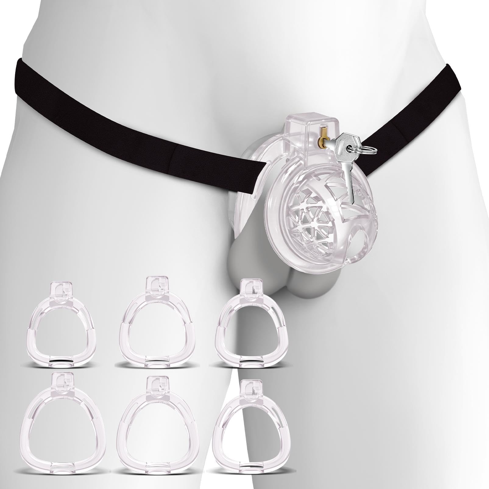 UTIMI Male Chastity Belt Silicone Device for Perfect Fit Transparent Large