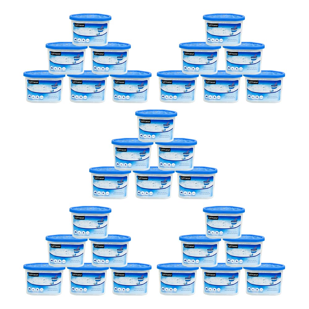 UTTAM 500ml Dehumidifiers - Moisture Absorber and Condensation Remover for Home, Kitchen, Wardrobe, Bedroom, Caravan, Office, Bathroom, Basement - Combats Damp, Mold, and Moisture (Pack of 30)