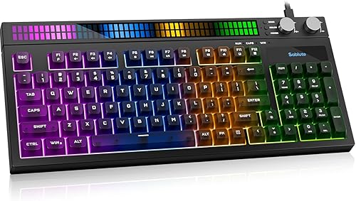 SABLUTE Teclado para juegos con tira de luz RGB de sincronización de audio, teclados para juegos de PC de 26 teclas anti-fantasma, doble control de
