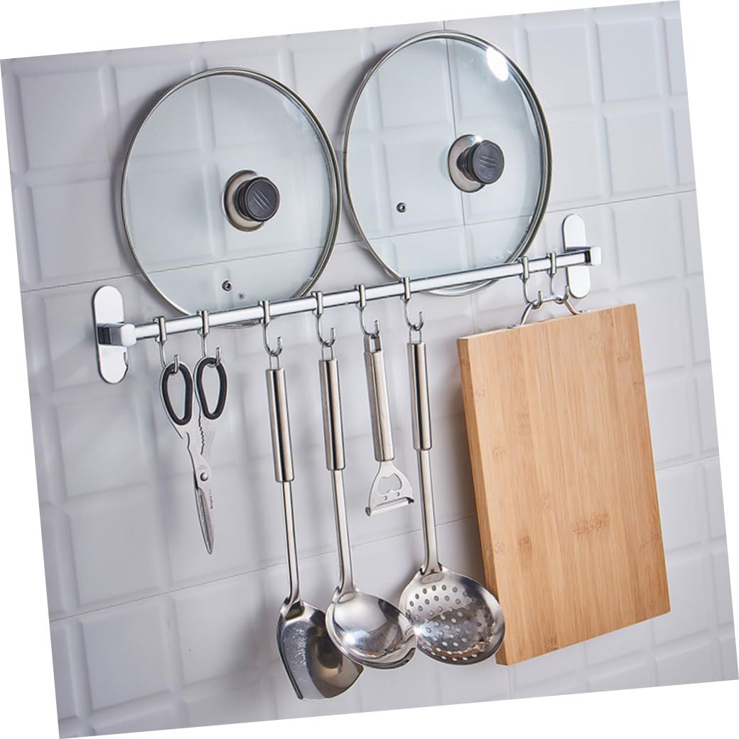 Perchero De Pared Para Utensilios Cocina 40 Cm 6 Ganchos Acero Inoxidable Sin Perforar Sin Daños Fácil Instalación Uso En Cocina Organizers