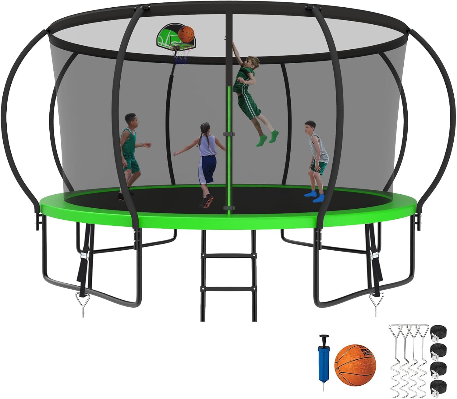 SKYUP 2025 Upgraded 8 10 12 14 15 16FT 1500lbs Tranpoline for Kids and Adults, Recreational Tranpoline with Basketball Hoop, ASTM Approved Tranpoline for 7-10 Kids with Net, Ladder, Wind Stakes, Mat