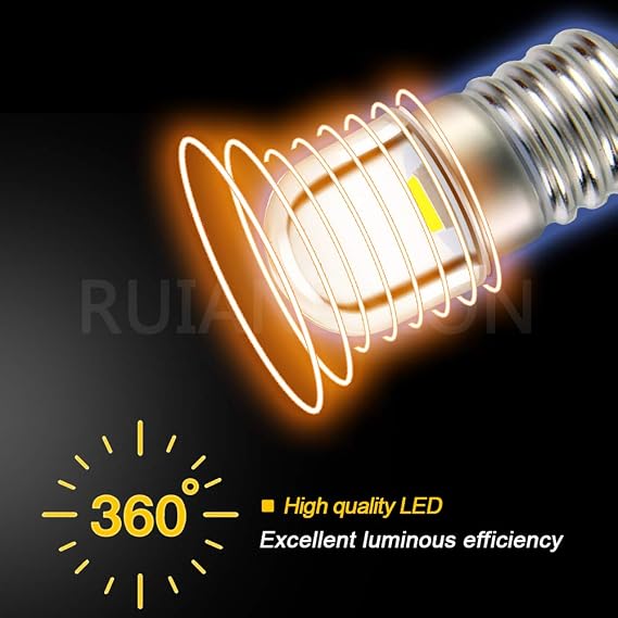 Ruiandsion 10pcs E10 LED Bulb 12V E10 Base Socket 1W White Replace Torch Flashlight Bulbs,Non-Polarity