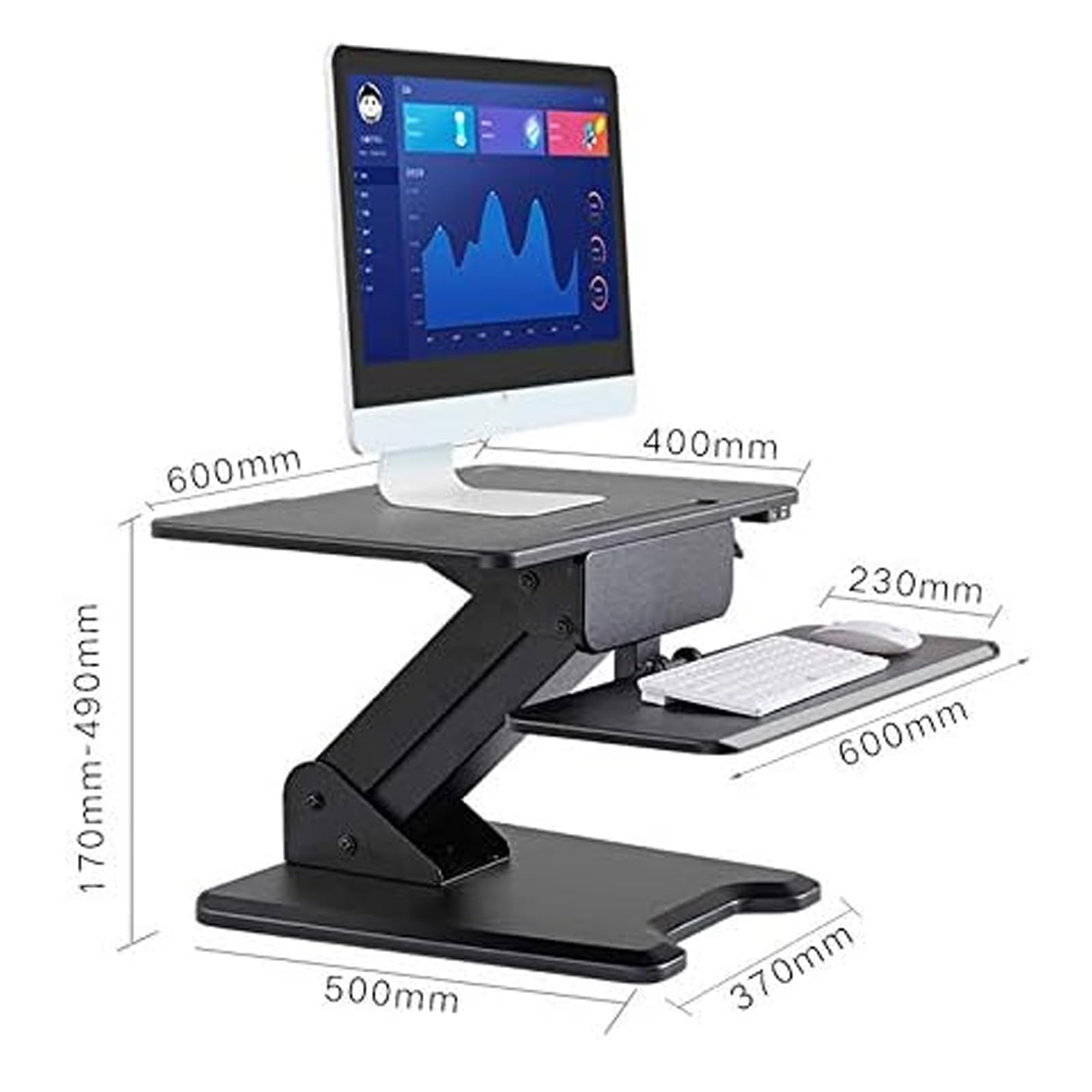 SDdPulse Supporto per laptop piccolo regolabile in altezza per scrivania in piedi Convertitore da scrivania da 25 pollici con supporto da tavolo Supporto per monitor da tavolo Stazione di lavoro Nero