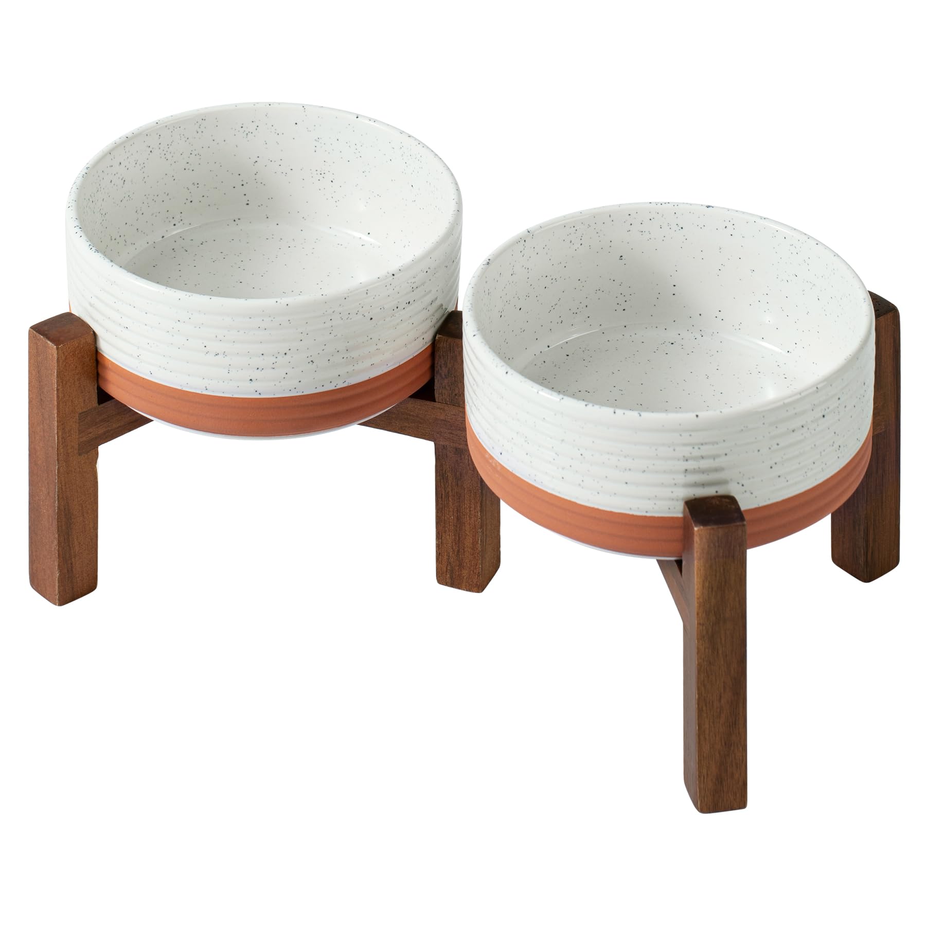 Havniva 6.1" Elevated Dog Bowls Ceramic Raised Dog Bowl with Non-Slip Stand (Acacia Wood) Two Height Options, Dog Food & Water Bowl for Small & Medium Breed Dogs - 3.4 Cups 27 oz
