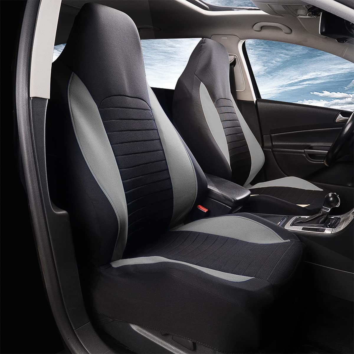 CGEAMDY Anteriori Auto, 2 Pezzi Coprisedili Universale Auto Anteriori Di Lusso, Bordi Elasticizzati, Compatibile Con Airbag Laterale, Set Copri-Sedile per Guidatore E Passeggero (Grigio)
