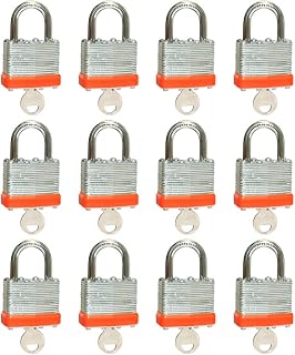 LQYN Laminated keyed Padlock (1-9/16", 40mm), keyed Alike Locks,Orange Hoop, Normal Shackle, Pack of 12，Lock for Gym Locker, Luggage, Suitcase, Baggage, Toolbox, Case