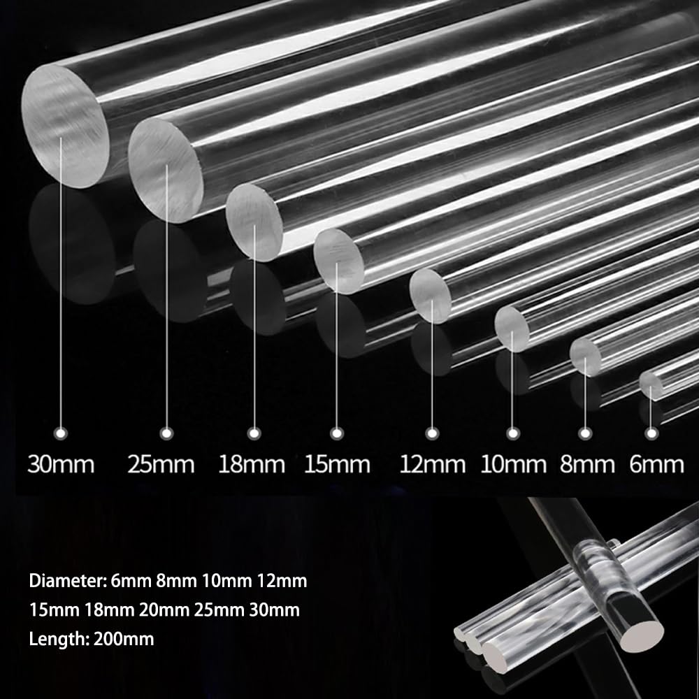 Tiges cylindriques rondes en plastique, Lot de 5 tiges acryliques 200 mm, 8 pouces, diamètre 6 à 30(Dia25mm)