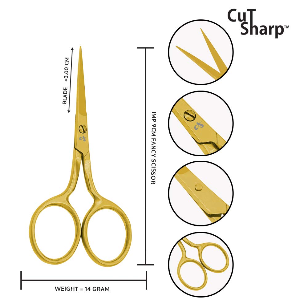 Cut Sharp 3.5" Stainless Steel Sewing Scissors in Different Designs (IMP 9CM, Gold Titanium)