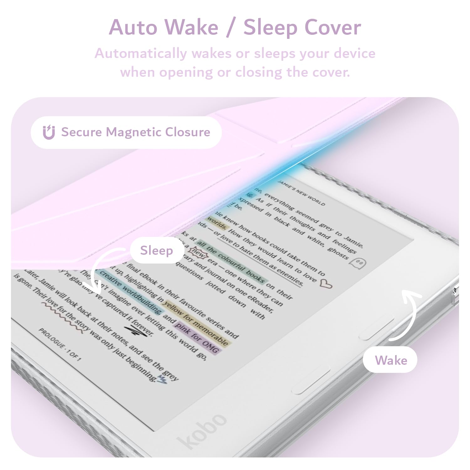 TUDIA M-FLIP Detachable Clear Magnetic Case for Kobo Libra Colour (2024) - [Auto Wake/Sleep] Shockproof Slim Transparent Back Magnetic Fold Cover with Stylus Holder (Purple) - 5