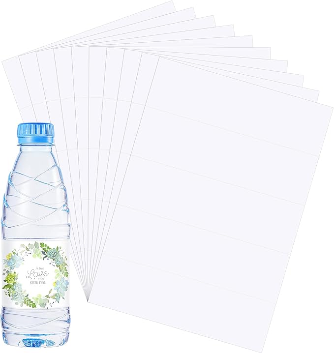 150 Pieces Blank Water Bottle Label Adhesive Printable Bottle Labels Wraparound Rectangle Bottle Sticker Printable White Bottle Labels for Laser Jet ...