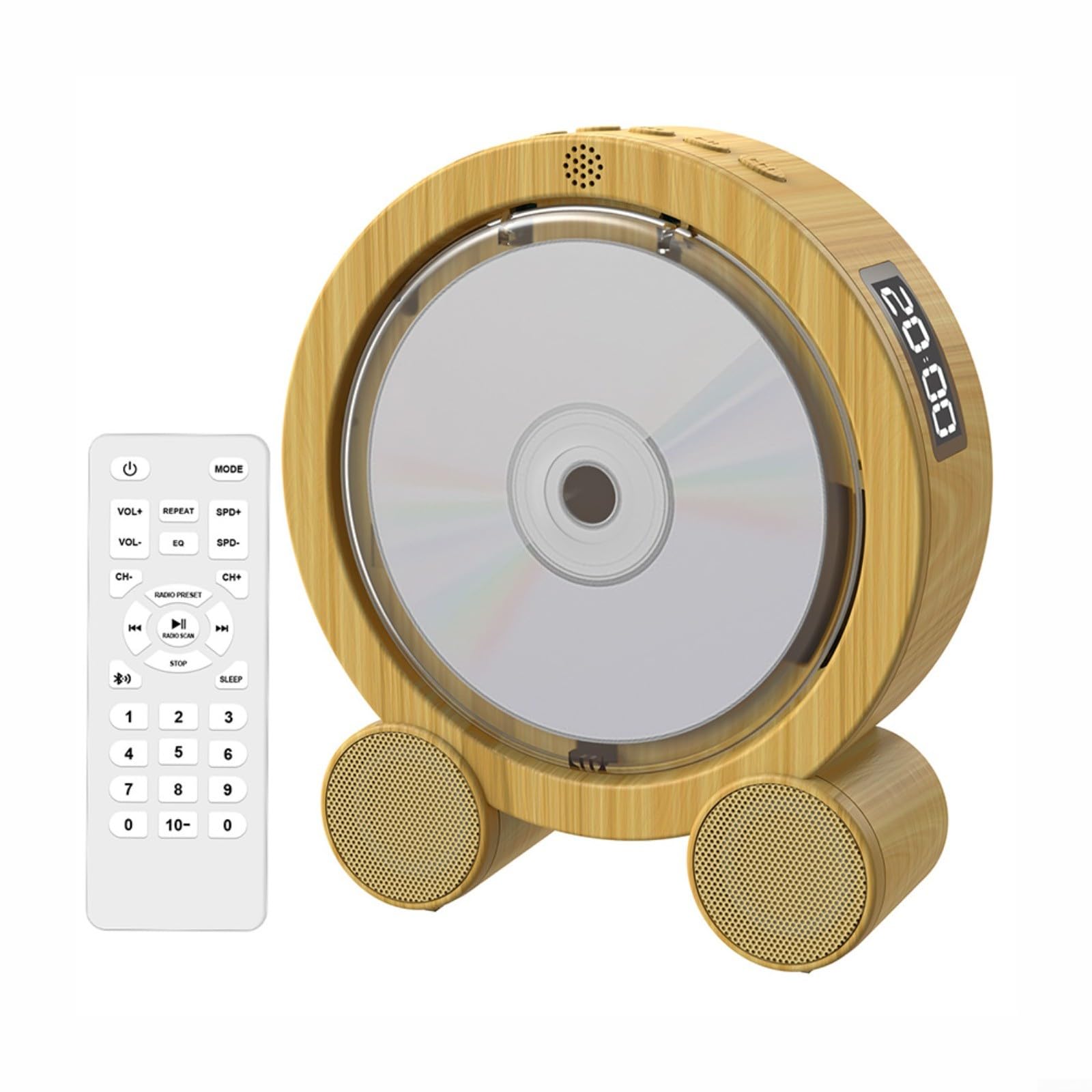 Reproductor de CD portátil, altavoz inalámbrico con elegante diseño de grano de madera, para reproductor de álbum de música compacto, decoración del hogar, blanco (grano de madera)