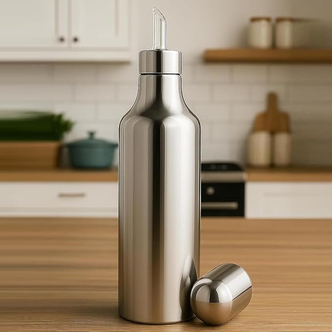 Oil Dispenser for Kitchen Stainless Steel - Oil Bottle for Kitchen - Steel Oil Dispenser 1 Litre - Cooking Oil Container 1 Ltr - Leakproof