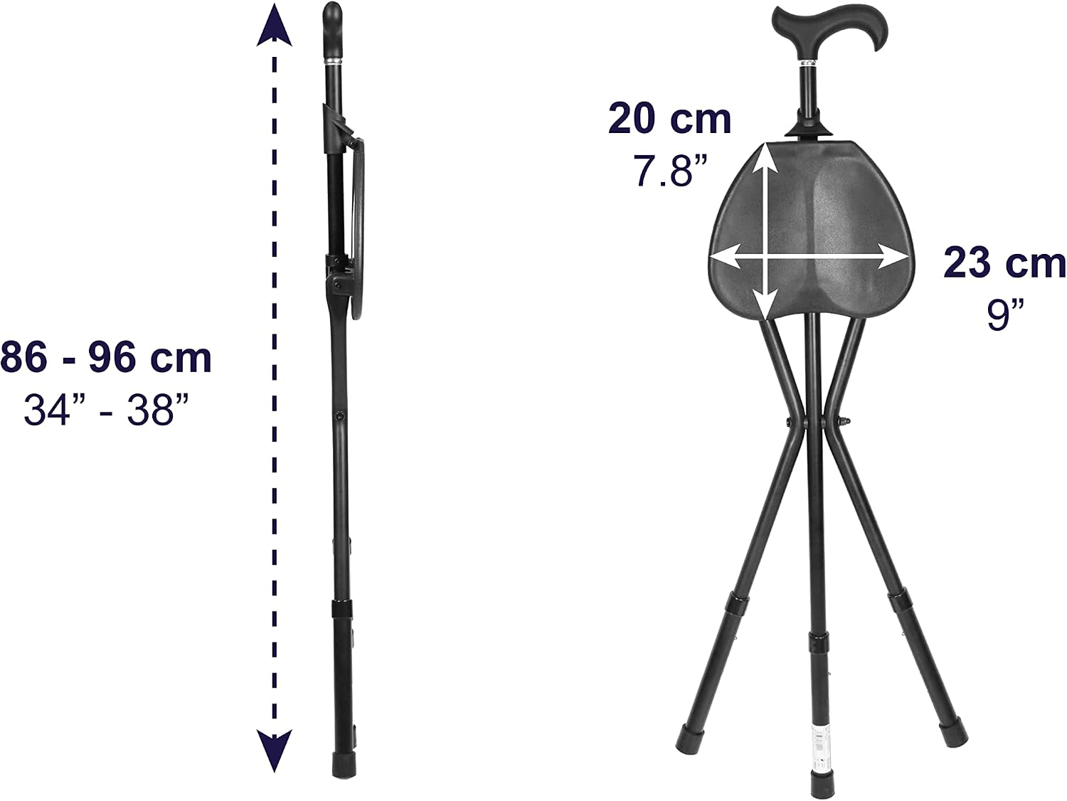KMINA Walking Cane with Seat, Cane Chair for Adults, 3 Legs, Holds 220 lb