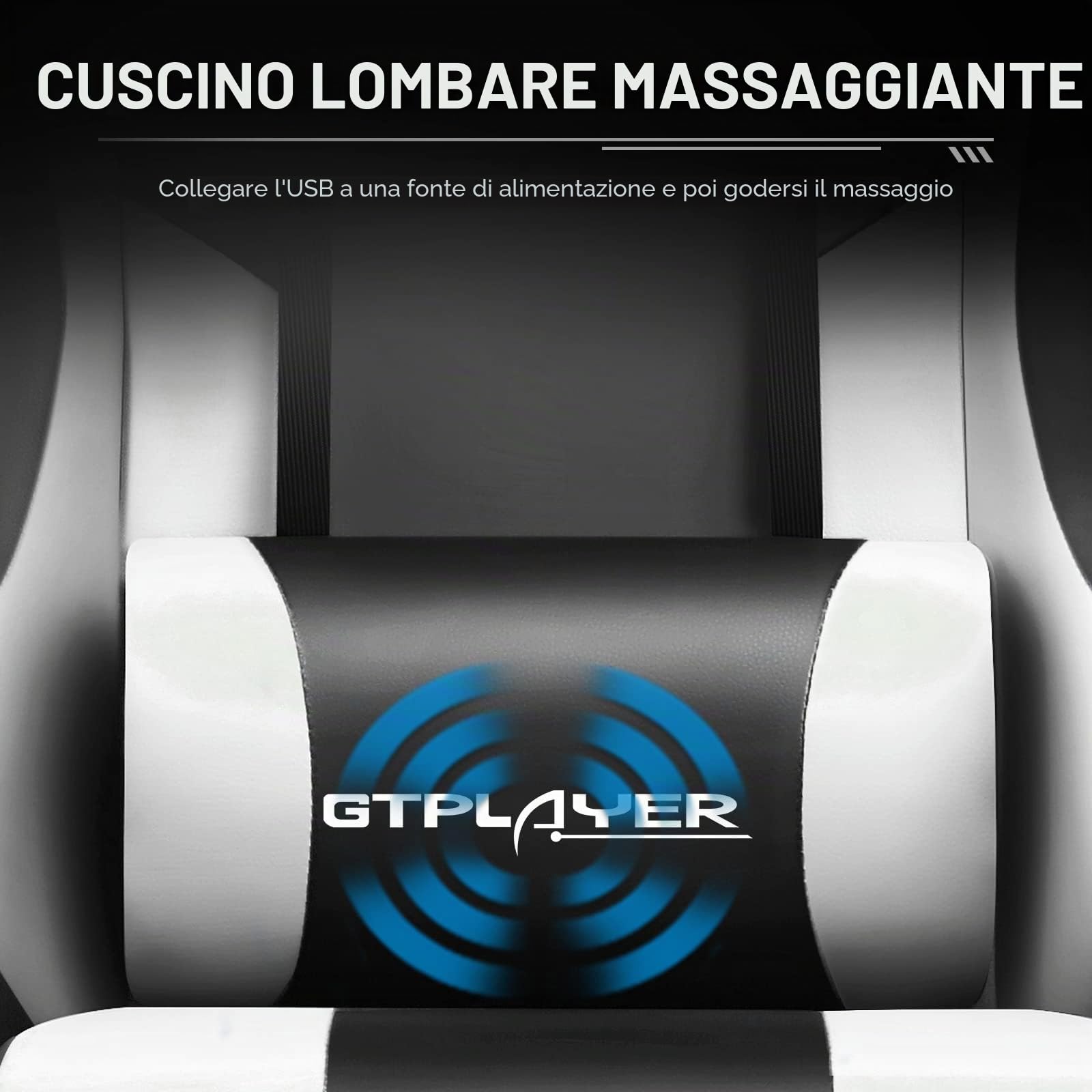 GTPLAYER Sedia da gaming massaggiante ergonomica per computer, con poggiapiedi e supporto lombare, regolabile in altezza, sedile girevole a 360° e poggiatesta, per ufficio, colore bianco