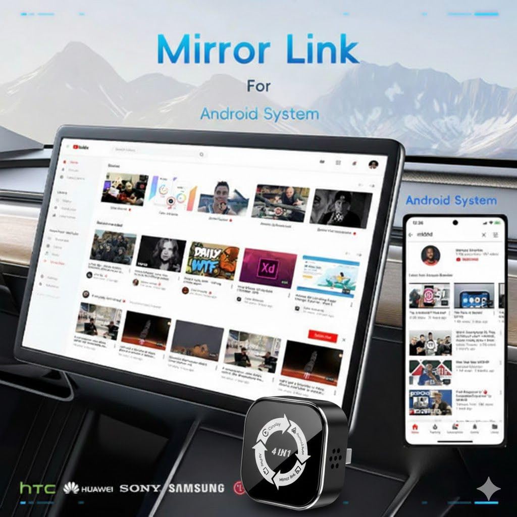 Car display showing MirrorLink content from an Android device