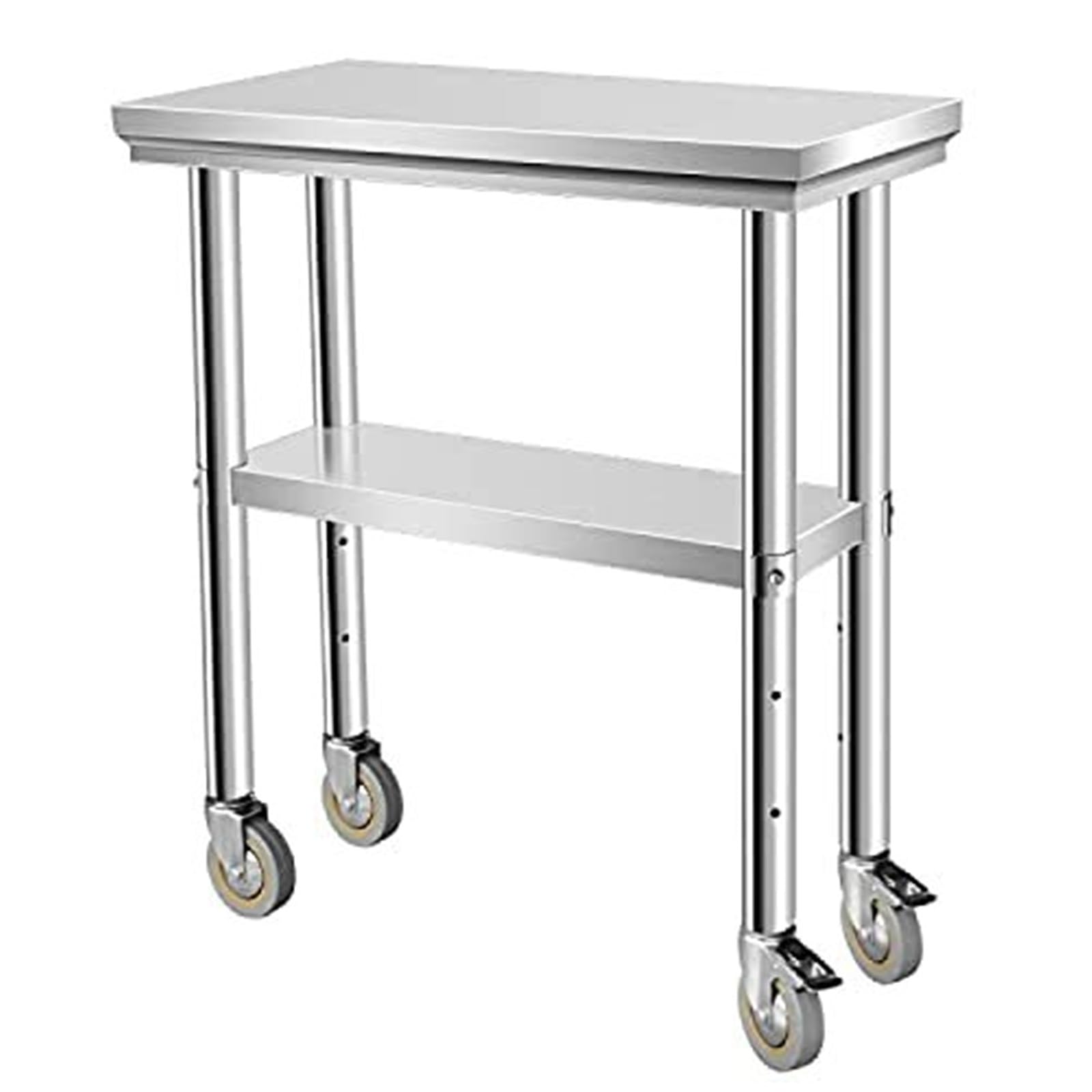 Tavolo da lavoro portatile multifunzione in acciaio inox con ruote bloccabili e ripiano inferiore, 61 x 30,5 cm, tavolo da cucina/pranzo per chef domestici e intrattenimento, design salvaspazio