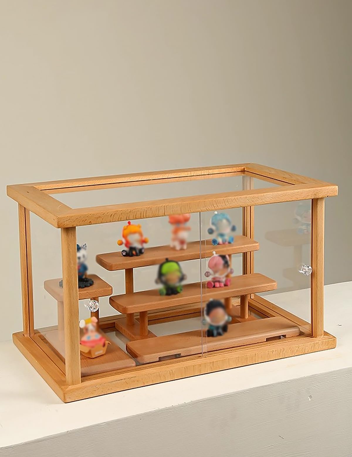 Vitrina de Madera Maciza para Pasteles y Galletas, con 3 estantes de Vidrio Templado, Puertas corredizas de acrílico para Figuras de acción y coleccionables. Ideal para exhibir Figuras de acción y OB