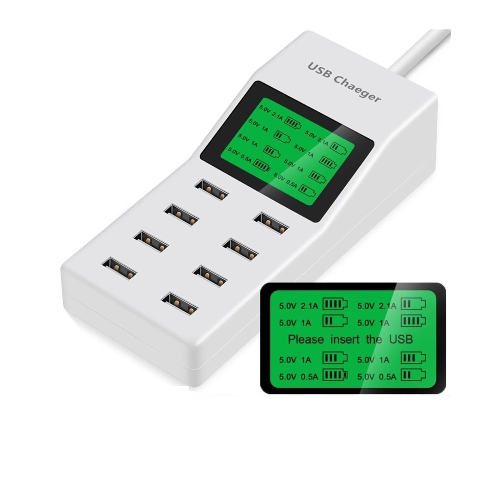 Caricabatterie multiporta, Caricabatterie USB a 8 porte Caricabatterie for telefoni cellulari Presa multi USB da 40 W 8 A con display a LED HUB stazione di ricarica per casa, ufficio e viaggio