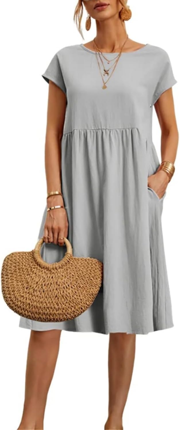 Costaric Cotton Dresses for Women 2025 Women’s Summer Short Sleeve Midi Dress Casual Loose Beach Dress with Pockets Costaric Cotton Dresses for Women 2025 Women’s Summer Short Sleeve Midi Dress Casual Loose Beach Dress with Pockets