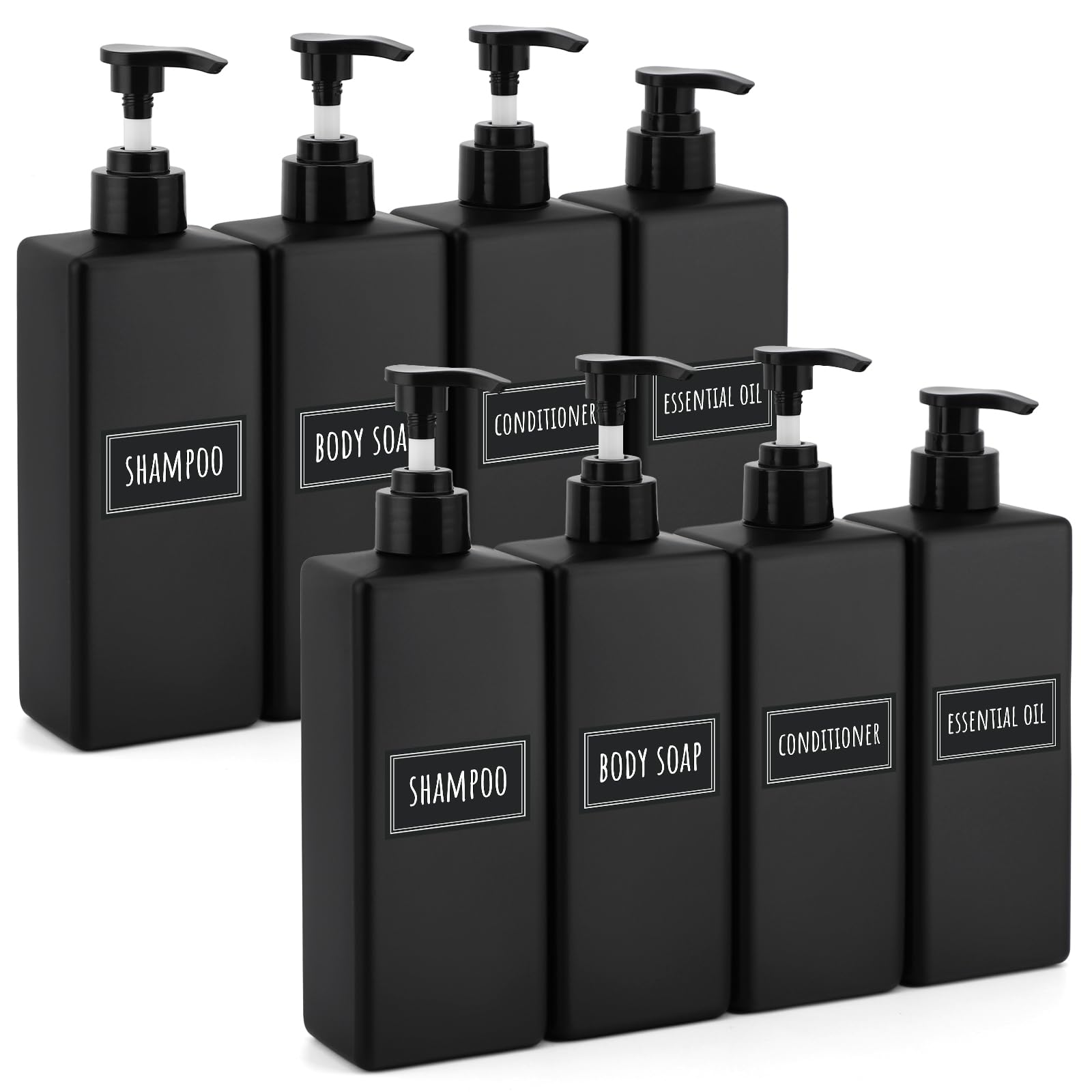 Segbeauty 8 Pack Bathroom Soap and Shampoo Dispenser, Matte Black Plastic Square Body, 16.9oz &amp; 500ml Refillable