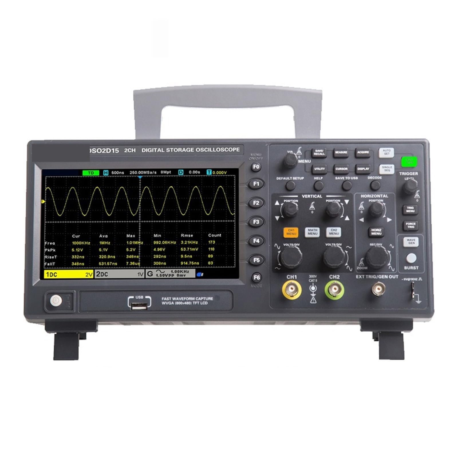 Oscilloscopio digitale DSO2D15 Oscilloscopio Digitale DSO2C10 2D10 2 Canali 150 MHz Osciloscópio 25 MHz Generatore di Segnale Voltmetro Misuratore di Frequenza(DSO2C10)