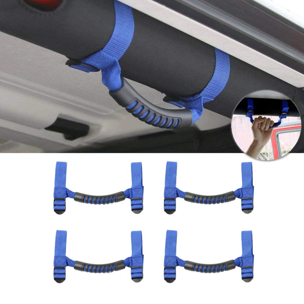 Guoord 4 Pcs Roll Bar Grab Handles, Grip Handle for 1987-2020 Jeep Wrangler Jeep Wrangler Accessories YJ TJ JK JKU JL JLU Sports Sahara Freedom Rubicon X & Unlimited (Blue)