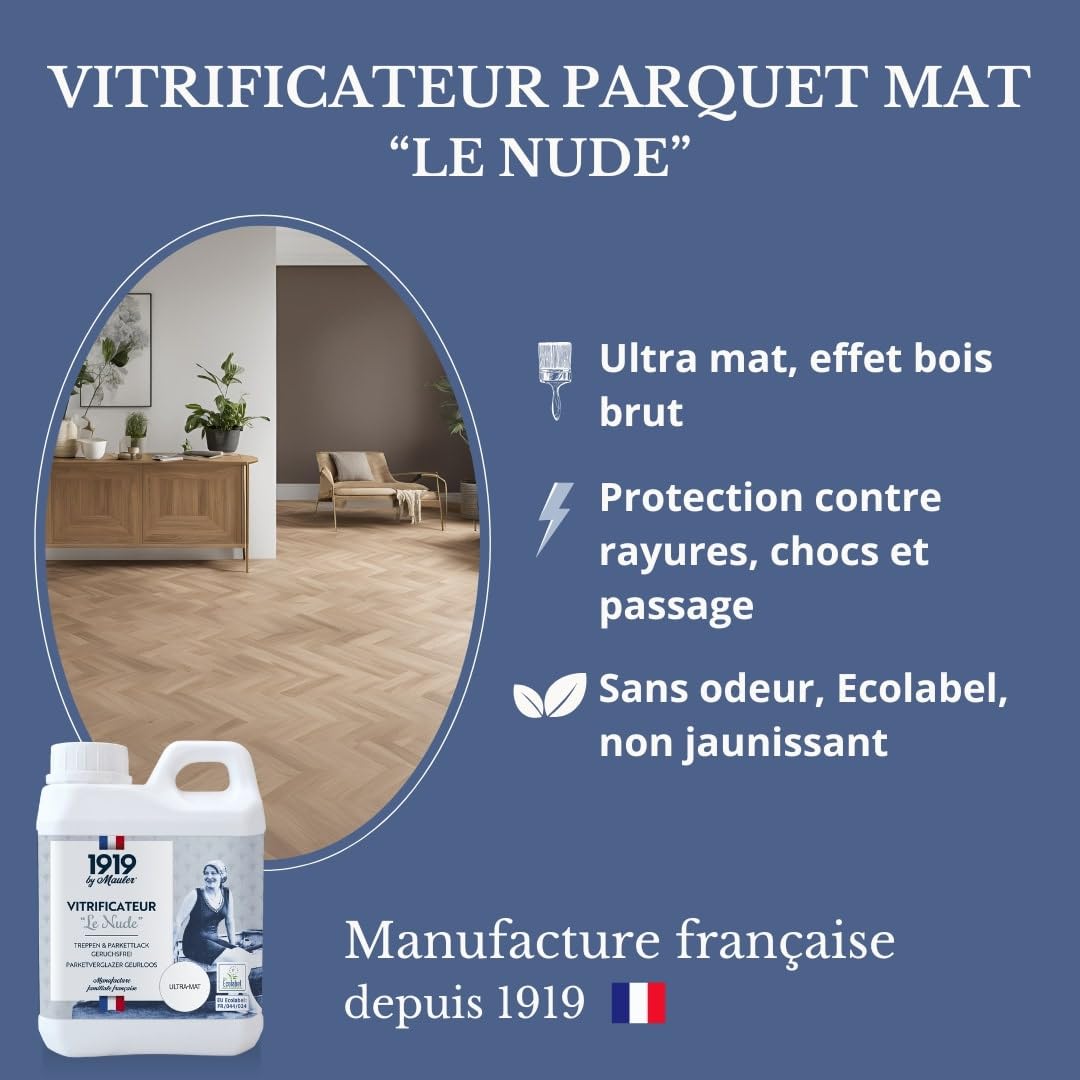 MAULER Vitrificateur Parquet Escalier Ultra Mat Invisible 1L Protection Taches Rayures Usure Longue Durée
