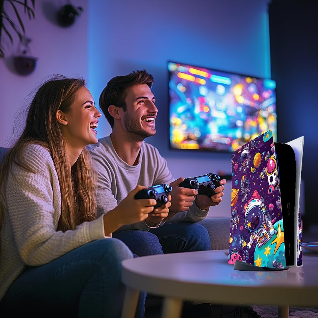 Skin Sticker for Game Console 5 Cover - Astronaut Art, Compatible with Both Disc Edition & Digital Edition (not Slim Ver) - 2 Controller Skins & Console Skin - No Bubble, Full Protection, Removable