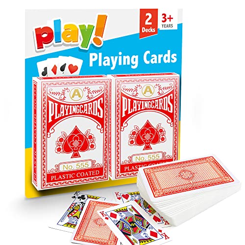 SOL 2pk Playing Cards, 2 Standard UK Deck for Kids or Adults, Plastic Play Multi pack, Waterproof Poker Gift Set, Premium, Lightweight, Cool Design for Fun Game Nights, Travel and Entertainment