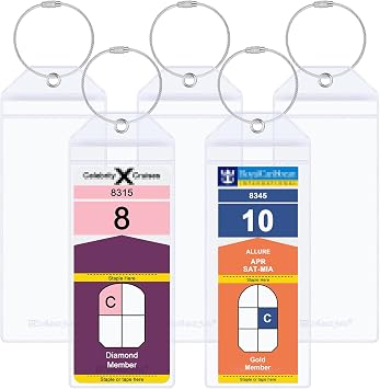 Wisdompro 5 Pack Cruise Luggage Tag Holder for Royal Caribbean & Celebrity | Luggage Tag Holders with Zip Seal and Steel Loops for Carnival, Princess, NCL, MSC, Royal Caribbean & Celebrity Cruise Ships