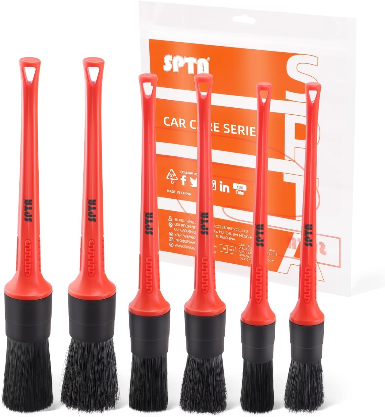 Detaillierungsbürsten Set, Auto Detail Brush 6 Verschiedene Größen Premium-Naturhaar-Mischfaser-Kunststoffgriff Auto-Detailbürsten zum Reinigen von Rädern, Motor, Innenraum, Lüftungsschlitzen -BRFCD15