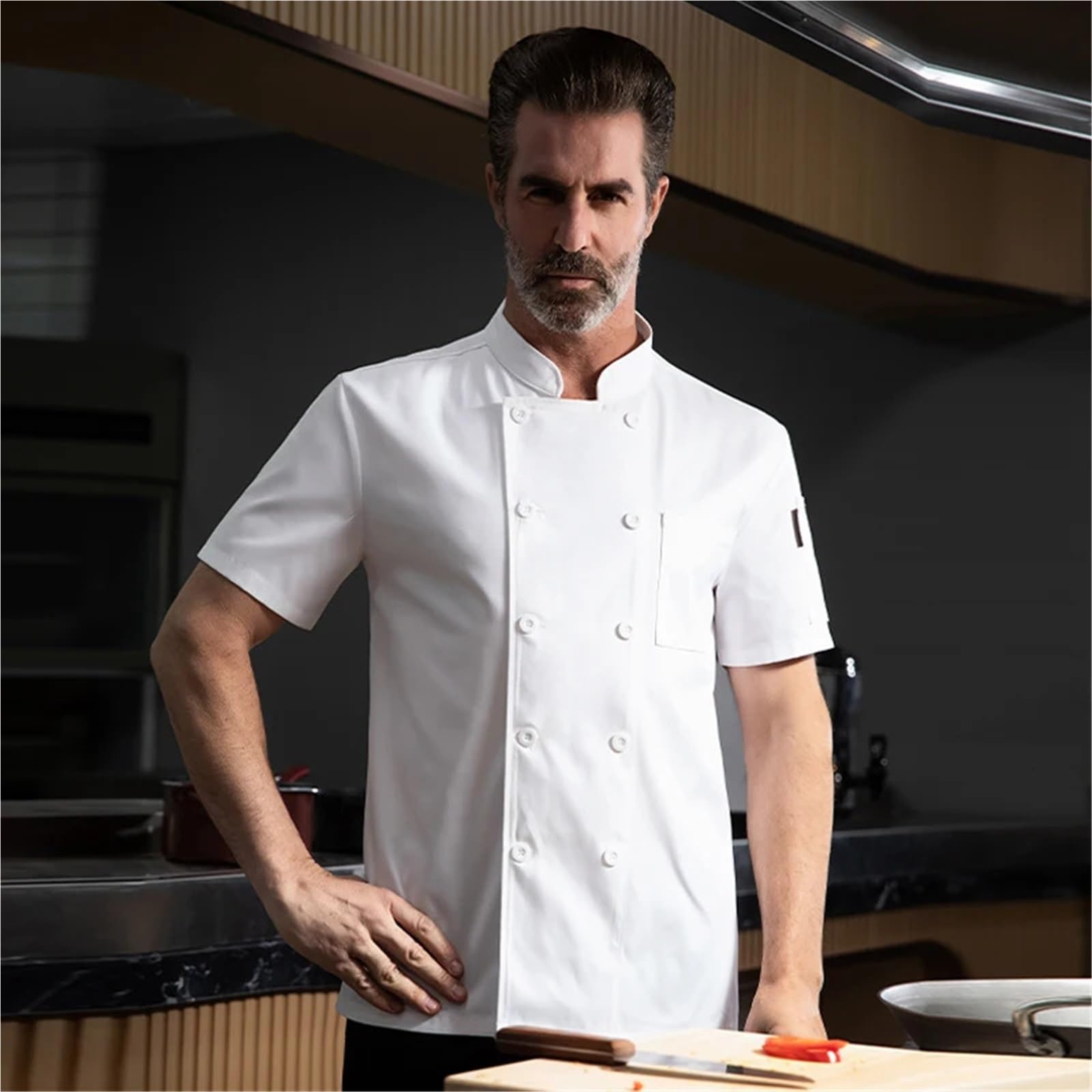 Kochuniform Baumwolle Kochuniform Hotelküchenkleidung Sommer Kochhemd Catering Bäckerei Café Overalls Zweireihige Kochjacke für Köche
