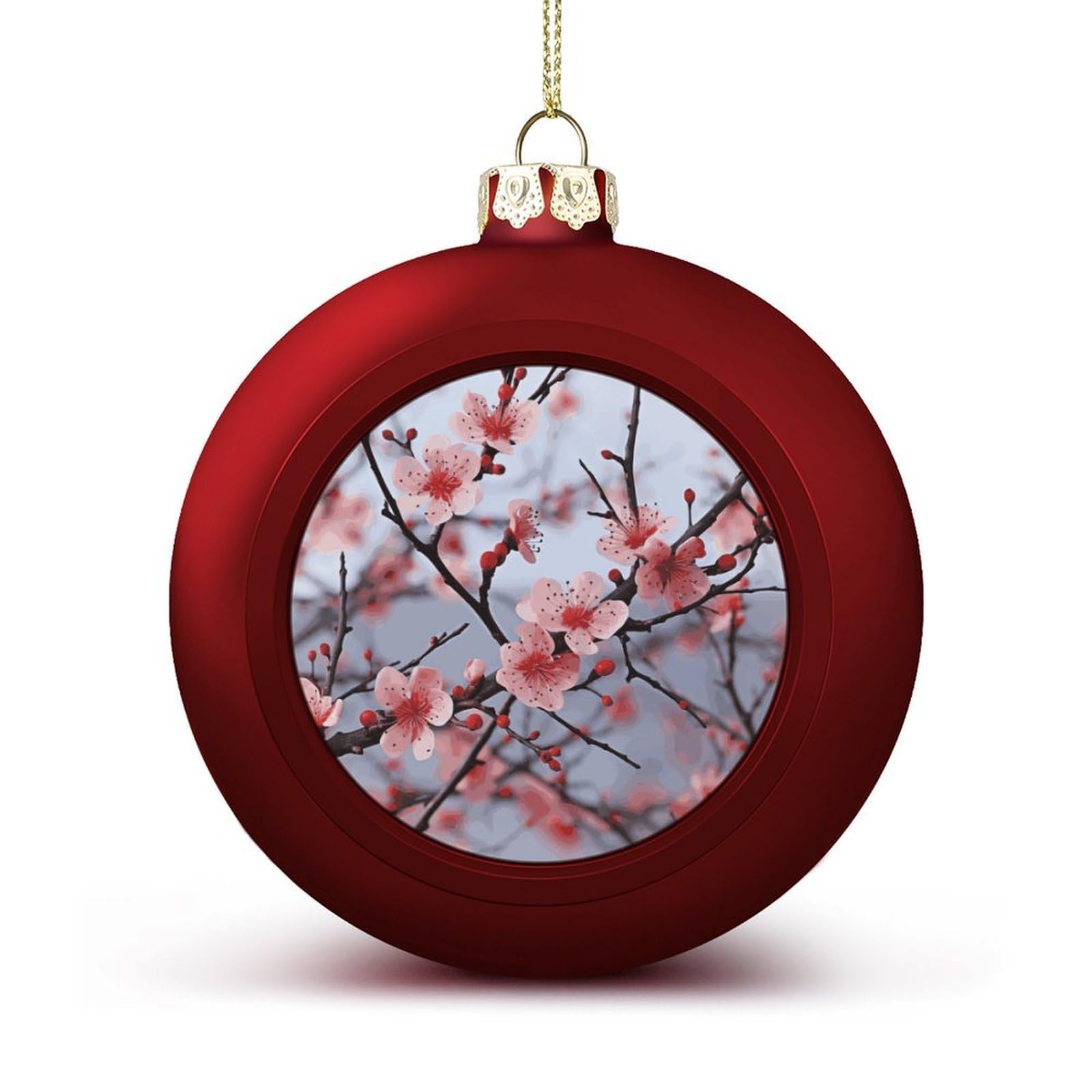 Delicate Cherry Blossoms Christmas Balls Ornaments for Xmas Christmas Tree 1.6" Hanging Shatterproof Xmas Balls Hanging Decor Pendants for Holiday Party Outdoor Indoor DIY Craft Supplies