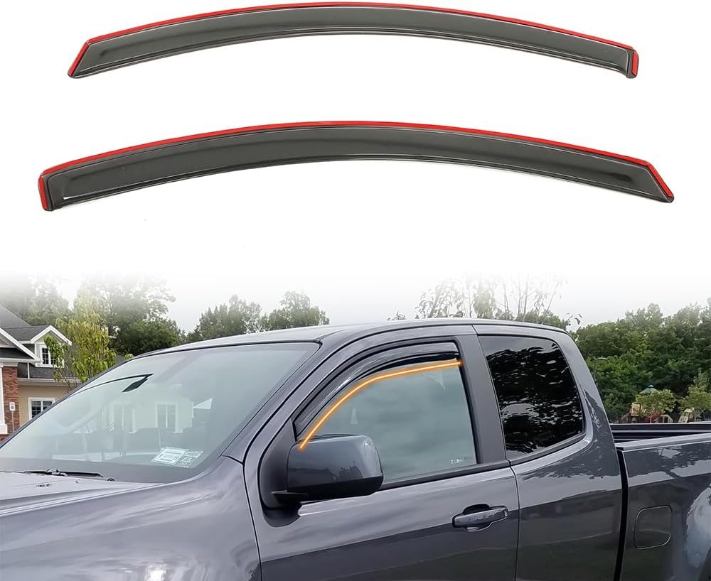 in Channel Window Visor Deflectors, Compatible with 2015-2022 Chevrolet Colorado & GMC Canyon Extended Cab, Acrylic Smoke/Tinted Slim Style Window Rain Guards, 2 Pieces