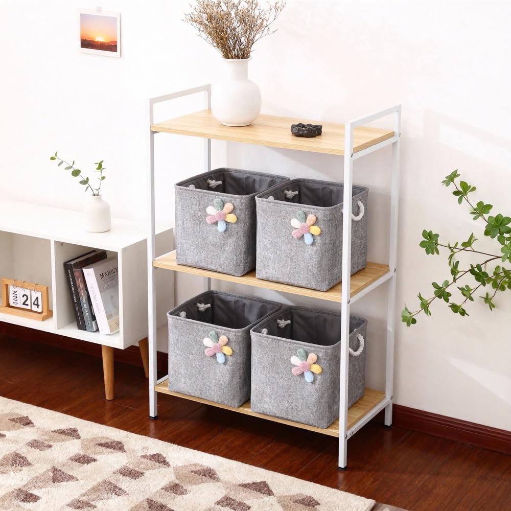 Set da 3 Organizer per Armadio,Ceste portaoggetti in Tessuto Pieghevoli con Manici per Scaffali Guardaroba,per Vestiti,Asciugamani,Giochi,33×33×33cm