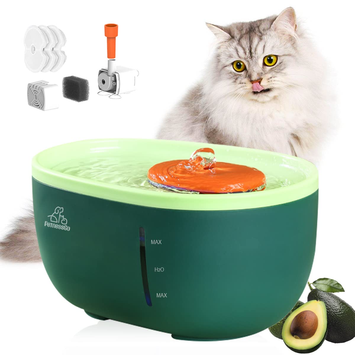 Avocado Cat Water Fountain,2 Litre Pet Water Drinking Fountain,Automatic  Fountain for with Ultra-Quiet Pump,LED Smart Indicator Light Prevent dry  burn,Cat Fountain with 3 Filter Chips : Amazon.ae: Pet Supplies