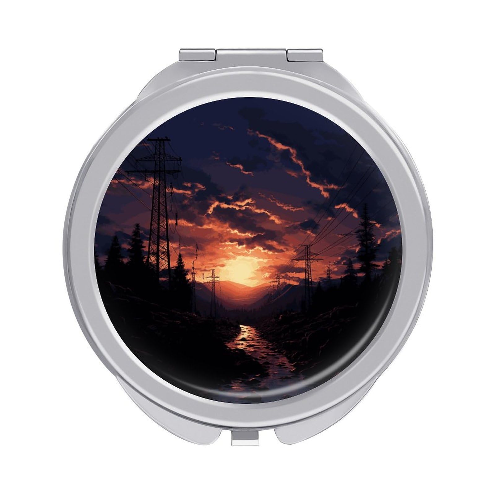JTREHY Dusk Scenery Makeup Mirror Silver Mirror Surface Folding Makeups Mirrors Lightweight Durable Looking Glass for Suitable Traveling Handbag and Purses