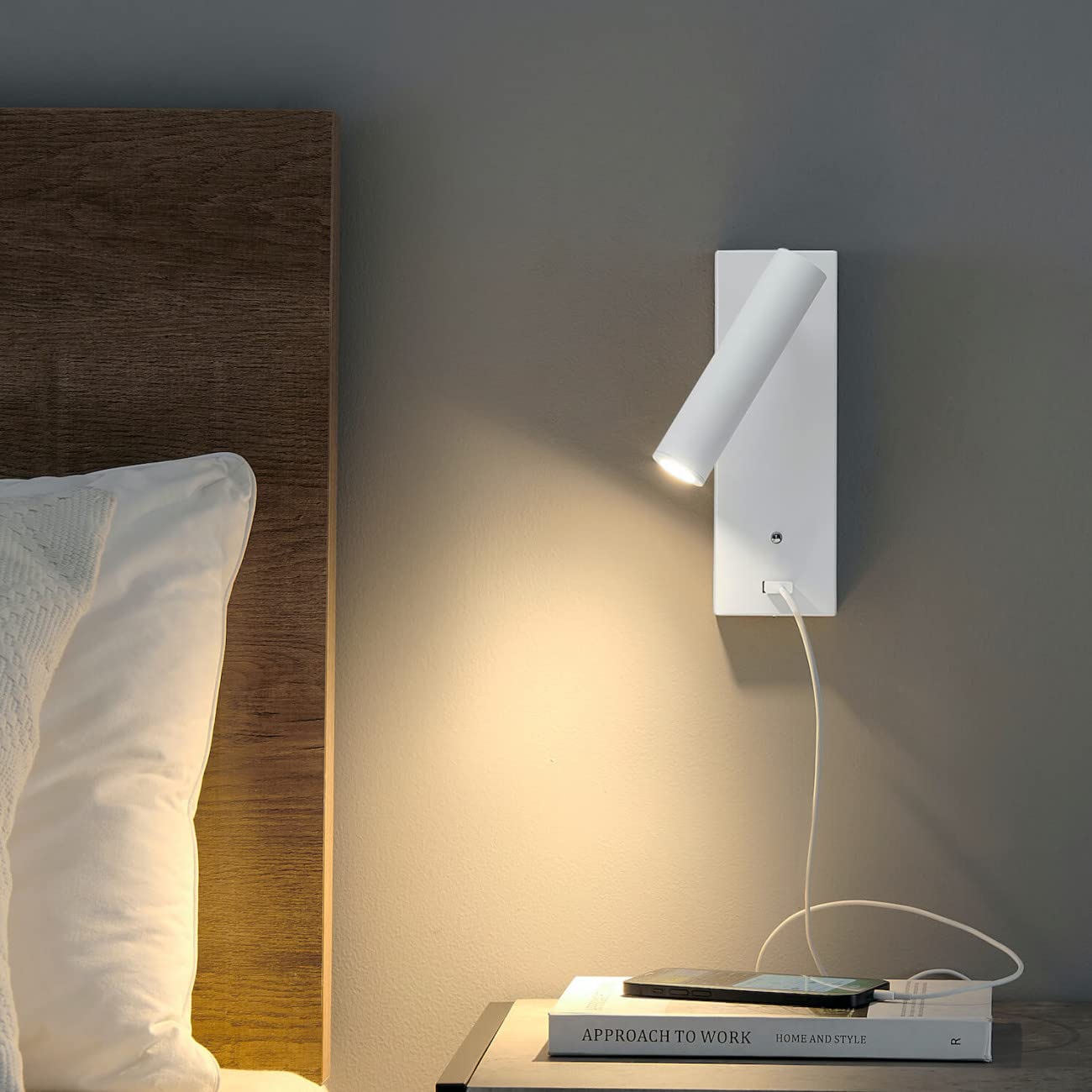 KOSILUM - Applique LED liseuse avec port USB - Tofino - Lumière Blanc Chaud Eclairage Salon Chambre Cuisine Couloir - - 210 lm - LED intégrée - IP20