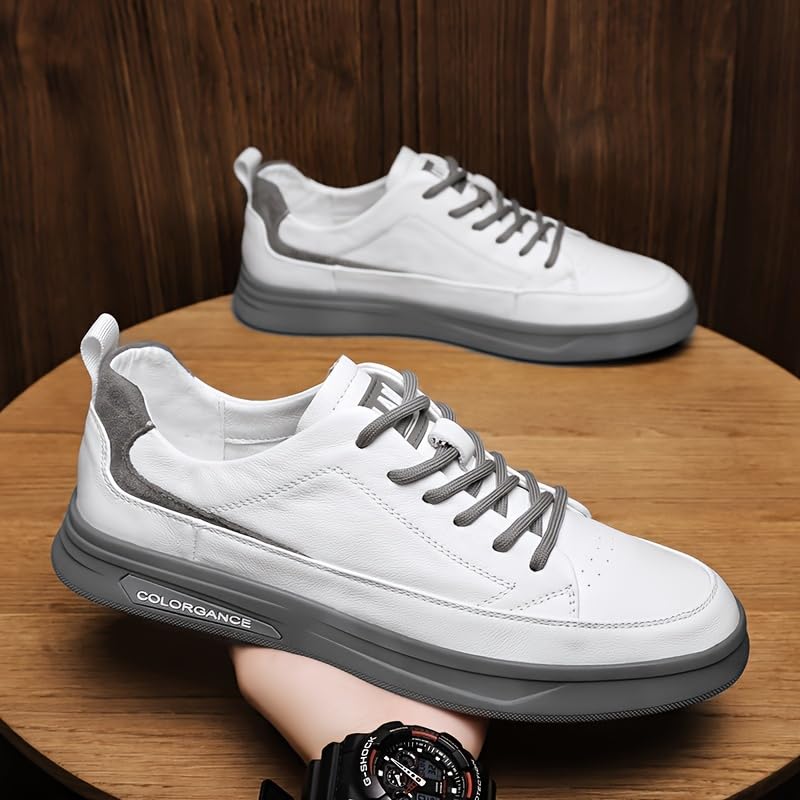 Men's Waterproof Faux Sneakers - Casual & Sporty White Shoes with Lace-Up Closure, Rubber Sole for All Seasons2