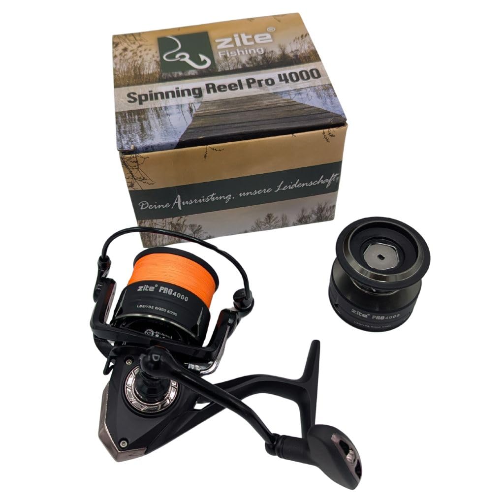 Zite Fishing Spinning Reel Pro 2000–4000 bespulte Angelrolle | Spinnrolle mit Frontbremse | 8+1 Kugellager, Aluminium Klappkurbel & Ergonomischer Griff | Für Forelle, Barsch, Zander, Hecht Angel