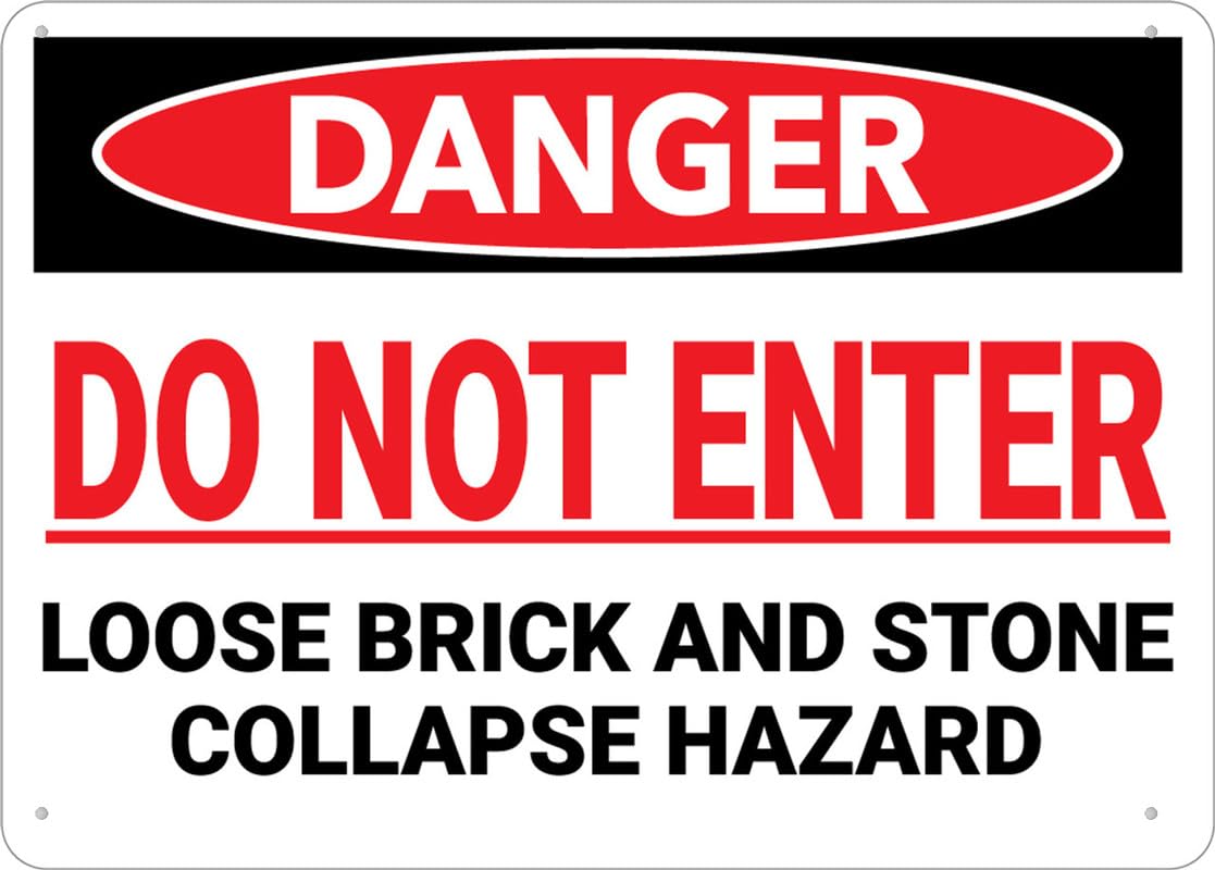Puhayexi Danger Do Not Enter Loose Brick Stone Collapse Hazard Sign Metal 12X8 Inch Rust Free Aluminum, Uv Printed, Easy To Mount Weather Resistant